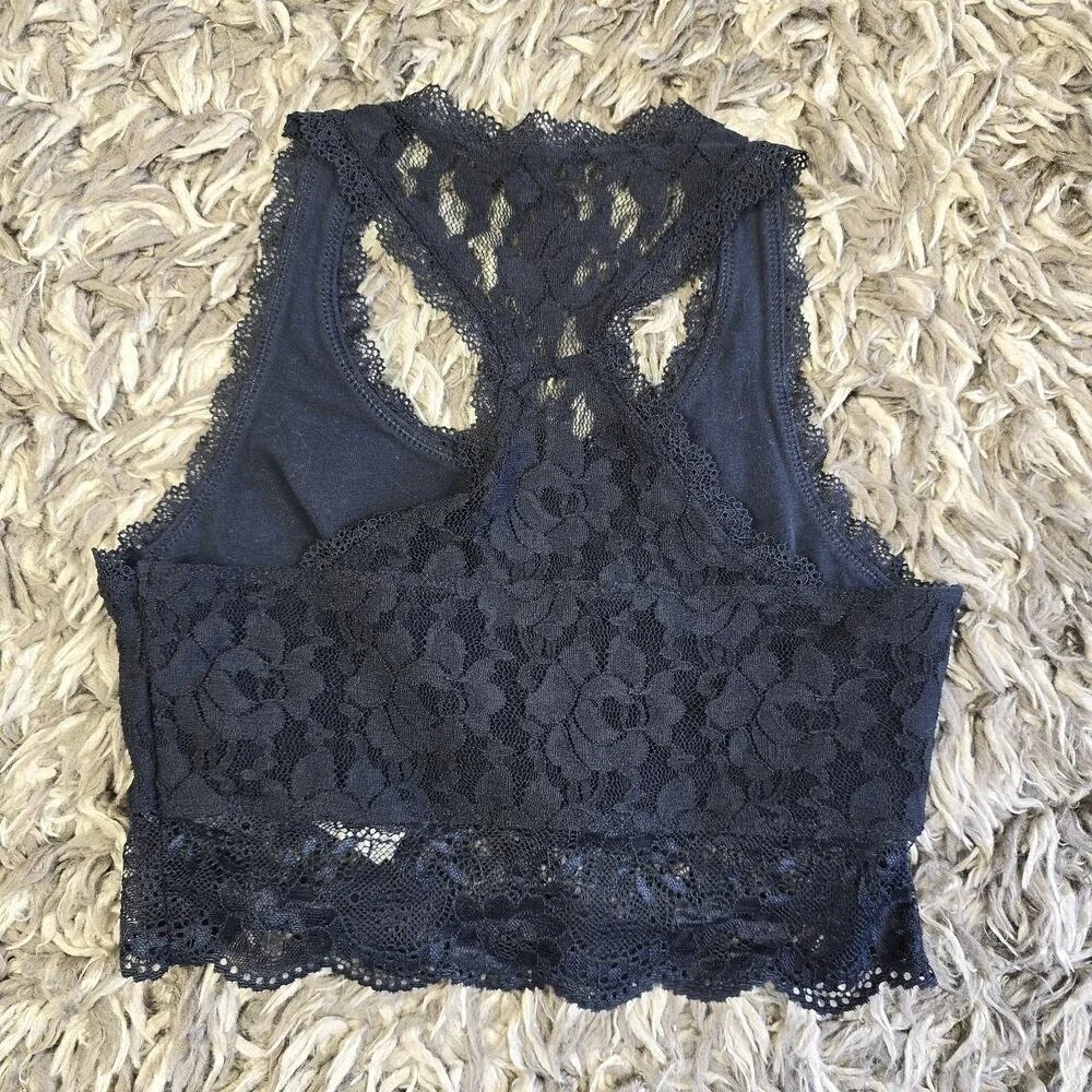 Abercrombie Kids Girls Navy Blue Floral Lace Racerback Bralette Size 11/12